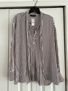 Lane Bryant Burgundy and White Striped Button-Down Shirt
